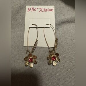 Betsey Johnson Gold Flower Earrings with Pink Gemstone